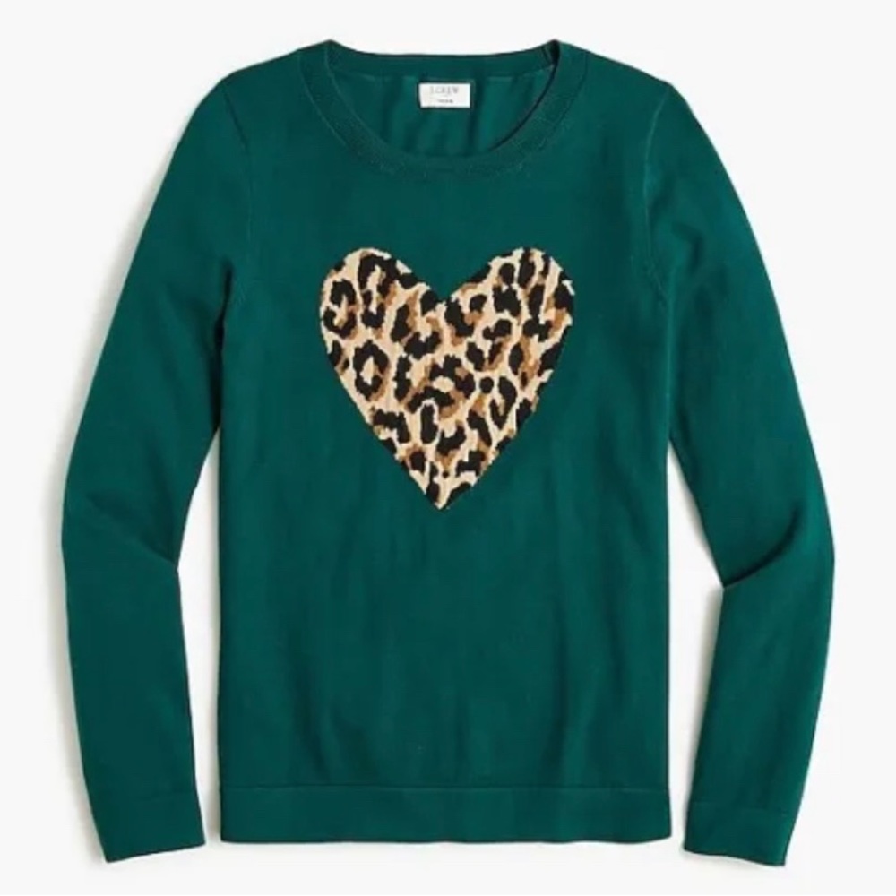 J. Crew Factory Leopard-heart Teddie sweater Size L